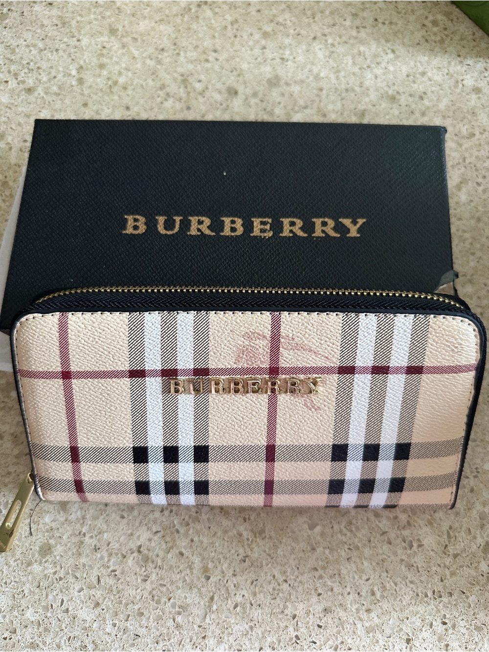 Beige Check Zip Wallet never used!